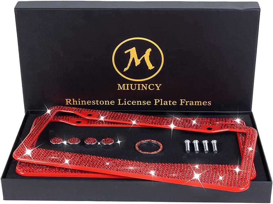 2Pack Red Rhinestone License Plate Frame with Gift Box,License Plate Frame for Women Men, Luxury Handmade, Diamon Firm Waterproof