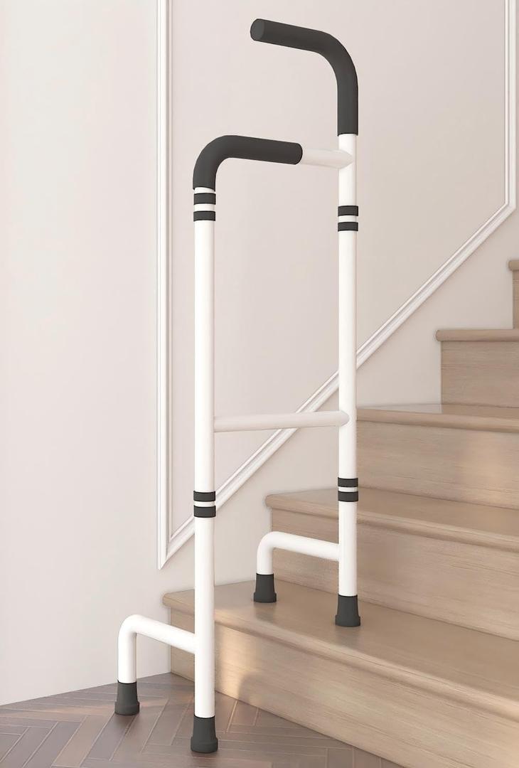 Elderly Stair Climbing Assist Cane, Adjustable Height 36-46in, Lightweight(2.6lb) & Sturdy and Anti-Slip, Foam Grip Handles, Relieves Pain