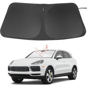 Windshield Sun Shade Custom Fit for 2019-2024 2025 2026 Porsche Cayenne Accessories Foldable Sunshade Sun Blocker Protect Car from Sun Rays & Heat Damage Keep Car Cooler