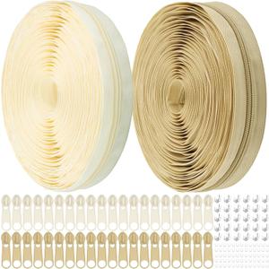 DOITEM 20 Yards Nylon Coil Zipper by The Yards, #5 Bulk Zippers for DIY Sewing Craft Bags with Replacement 40PCS Sliders (Beige and Cream)