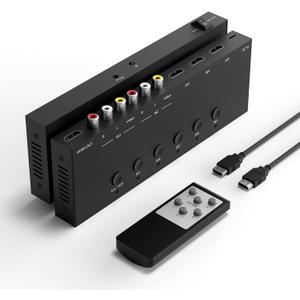 5 in to 1 Out RCA/HDMI Switcher3 Way HDMI 2.0 + 2 RCA to HDMI Converter, Support 4:3/16:9 4K and 3D for PS1/2/3/4/5, N64, SNES, Switch, DVD, Roku, etc.