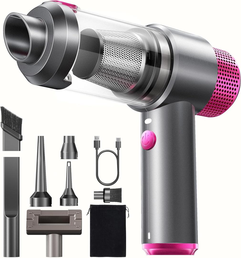 DRFLASH 6-in-1 Handheld Cordless Car Vacuum Cleaner, 16000PA Portable Mini Vacuum Cleaners with LED Light & Fast Type-C Charging, Multi-Nozzles for Home, Outdoor,Pets, Office Use