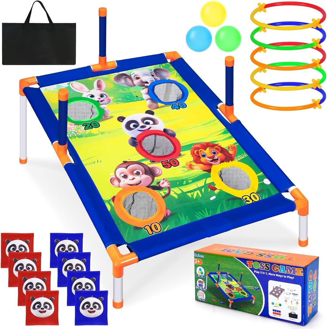 3in1 Bean Bag Toss Game Toy,Outdoor Toss Game with Stand for Ring Toss,Bean Bags & Balls, Family Party Supplies for Kids,Birthday for Boys,Toddlers Ages 3 4 5 6 Years Old