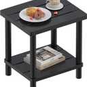 Outdoor Side Table, 2-Tier Small Outdoor Table for Patio, Adirondack Side Tables for Outside or Indoor, Bamboo End Table for Pool, Porch, Weather Resistant Easy Maintenance-Black