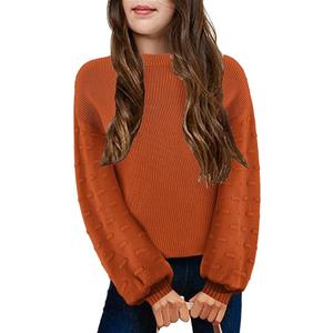 Crewneck Sweaters Chunky Lantern Sleeve Knit Jumper Tops Casual Drop Shoulder Pullover Outwear M