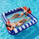 Funscape Large Inflatable Pool Floats, Water Floating Hammock Tanning Pool Lounger for Adult, 76" x 67" Sun Bathing Tan Bed, Swimming Water Raft Floatie W/Mesh Mat, Summer Beach Lake Party Gift Blue