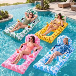 Hungdao Inflatable Pool Float Lounger for Adults Chair Floaties with Drink Holder Mount Backrest Foot Rest Cooler Lake Swim Water Floating for Beach Party, 4 Styles