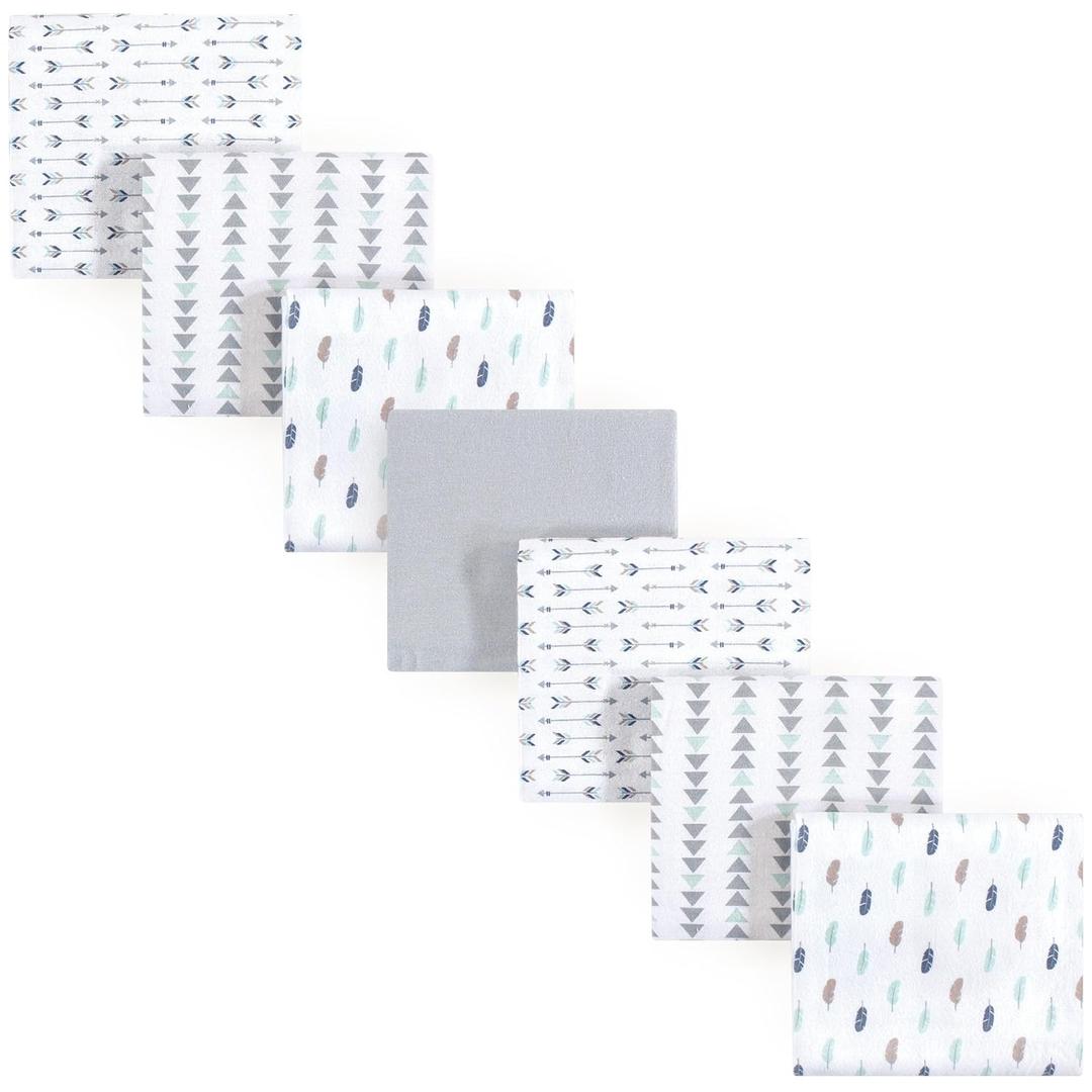 Luvable Friends Unisex Baby Cotton Flannel Receiving Blankets, Boy Feathers 7-Pack, One Size