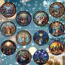 Colingmill 24 Pcs Nativity Religious Christmas Ornaments Nativity Stained Wood Hanging Ornaments Christian Religious Gifts for Christmas Tree Decor Stocking Stuffers Pastor Women Man Family Friend