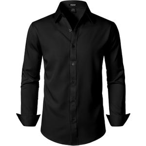 JEMITOP Men's Stretch Wrinkle-Free Soft Slim Fit Dress Shirts Long Sleeve Formal Wedding Business Casual Button Down Shirt, Large