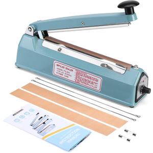 METRONIC Impulse Sealer 8 inch, Manual Heat Sealer Machine for Plastic Bags, Shrink Wrap Bag Sealers Heavy Duty Sealing Machine With Repair Kit (Blue)