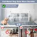 Full Metal Free Standing Dog Gate with Door for Indoor Outdoor, 144'' Extra Wide 32'' Tall Dog Gate for Doorways,Large Openings,Decks,Freestanding Portable Pet Fence(6 Panels,Black)