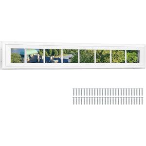 NeatiEase Vinyl Transom Window, 12" x 60" Fixed Glass Household Windows with Grids and Dual-pane Tempered Glass for House, Shed, Doors, Garage, Chicken Coop, Basement (White)