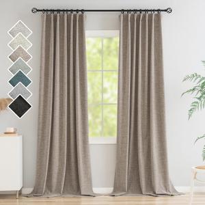 Novecozy 100% Blackout Curtains 96 Inches Length Long, Linen Thermal Insulated Curtains & Drapes for Bedroom/Living Room, Rod Pocket/Back Tab/Hook Belt/Ring Clips(2 Panels, W50 x L96, Linen Color)