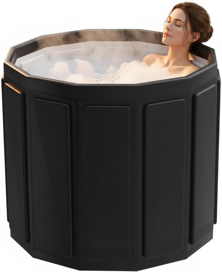 Portable Bathtub for Adult, Foldable Soaking Bathtub for Hot SPA&Ice Bath, Foldable Small Bathtub collapsible bathtub for Bathing, 6-layer Insulated portable tub,Space-Saving (Black, 25.9X27.5 IN)