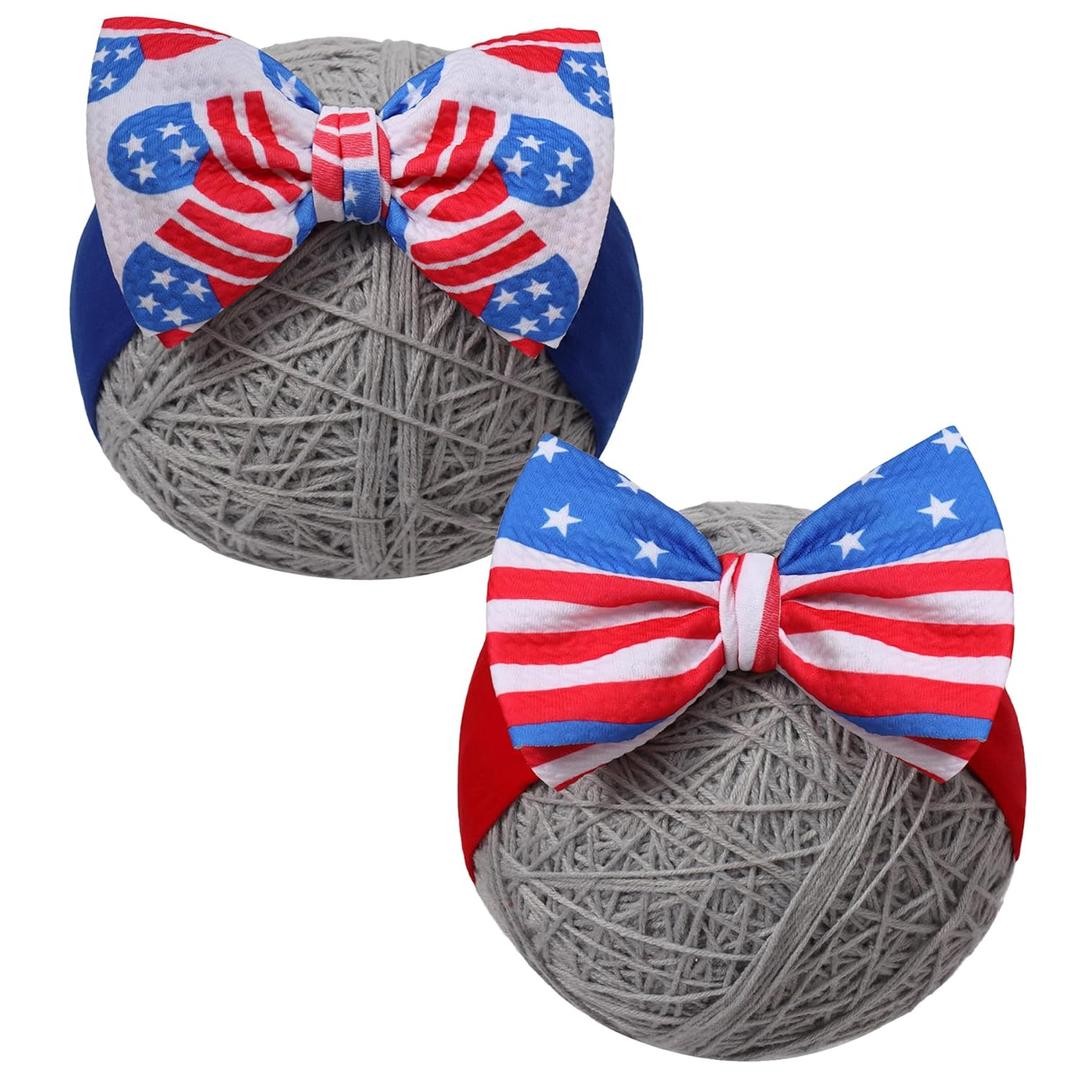 Baby girl bows Newborn Headband Hair Bows for Infant Toddlers with Double bows 4.5in*3.5in (Heat flag& red stripe)