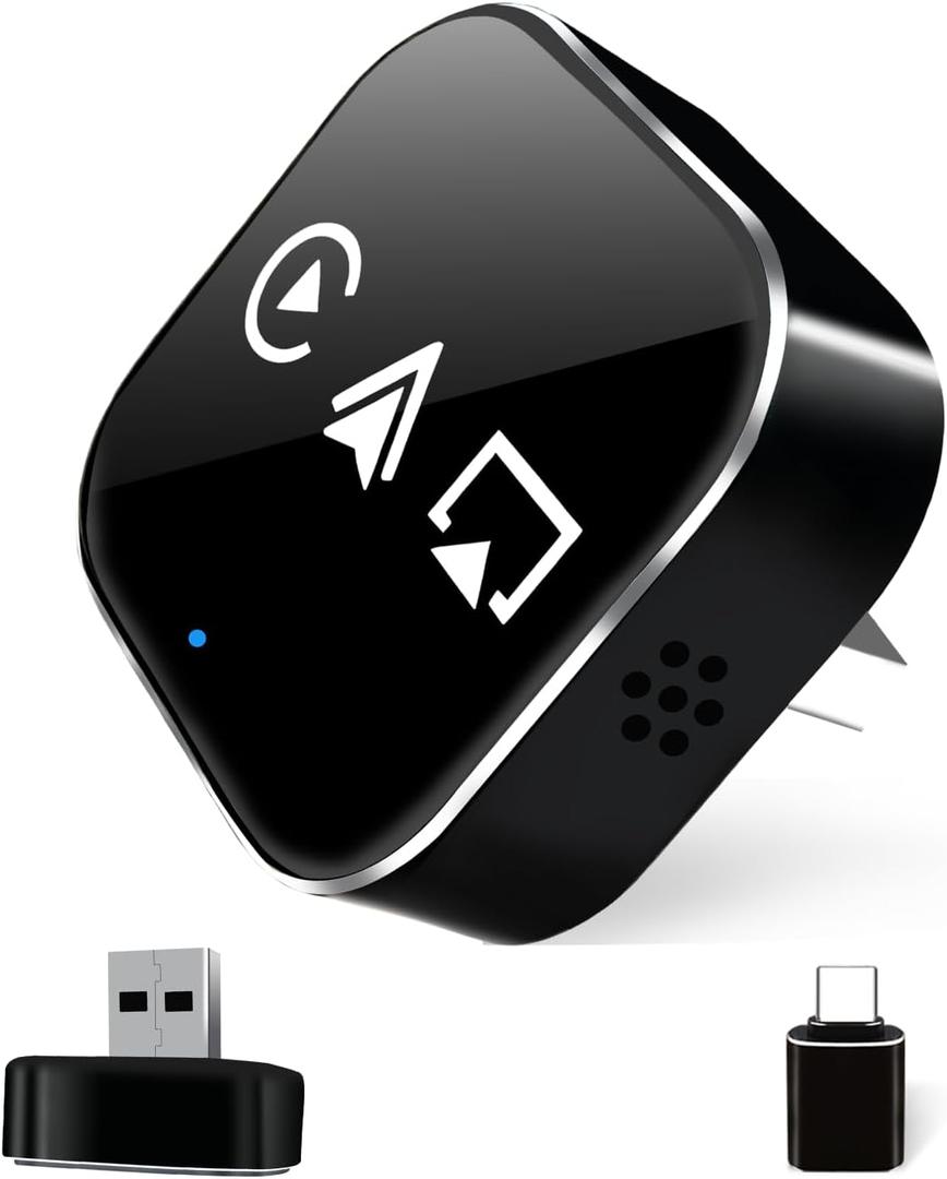 VQU 3 in 1 Mini Wireless Carplay Adapter for Phones, Carplay/ Android Auto for Adapter, Bluetooth 5.0, Plug & Play, USB/ Type-C Connection, iOS10+ / Android 11 (Black)