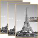 upsimples 24x36 Poster Frame Natural 3 Pack, Scratch-Proof Picture Frames 24 x 36 for Photo Gallery - Slide-In Strips, Horizontal or Vertical Wall Mounting
