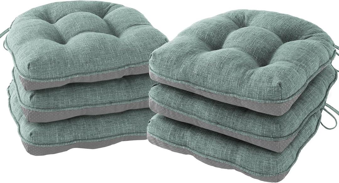 IPYNBAP Chair Cushions for Dining Chairs Set of 6, Kitchen Chair Cushions, Chair Pads with Ties Non Slip Backing, Christmas Room Decor, Tufted Memory Foam Seat Cushion 6 Pack, 15.5x15.5x4, Sage Green