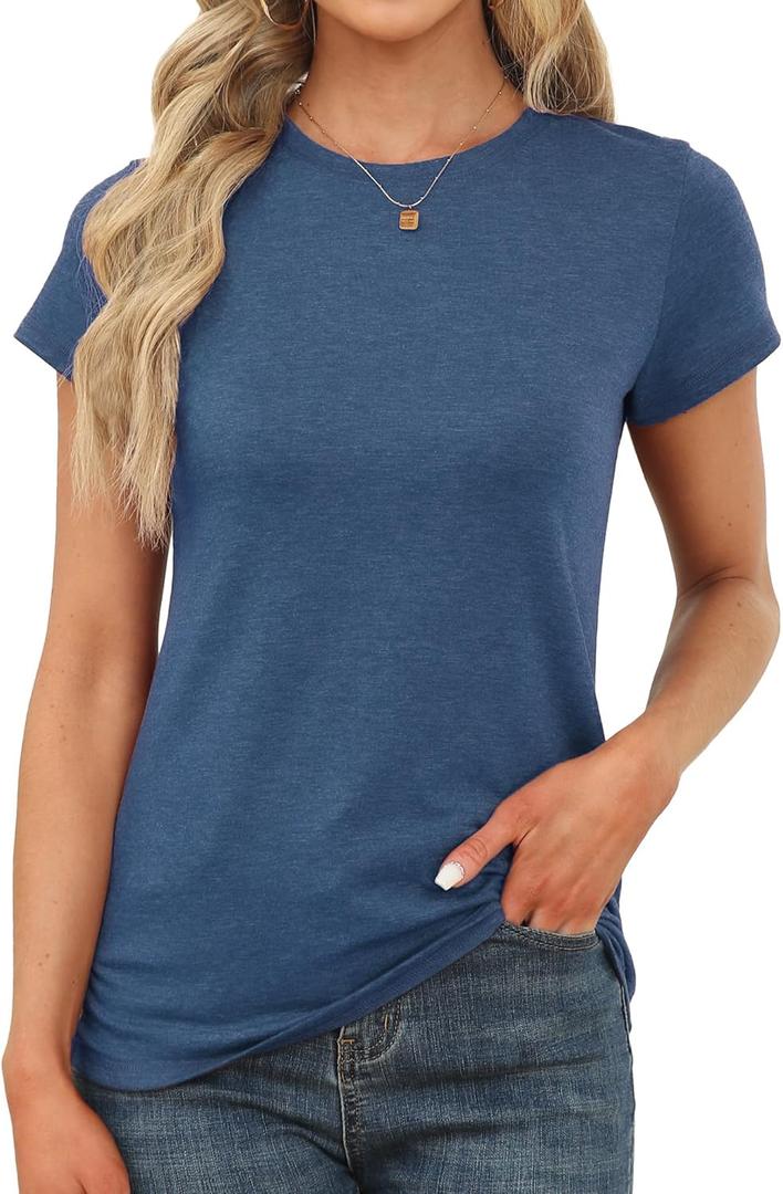Memorose Womens Short Sleeve Tops Summer T Shirts Round Neck Causal Fashion Basic Tee (XX-Large, Blue01)