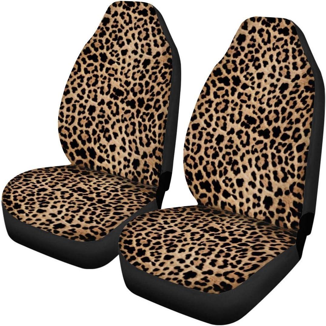 Trendy Leopard Animal Print Car Front Seat Covers Set of 2 Wild Cheetah Pattern Vehicle Seat Protector Car Covers for Cars Sedan SUV