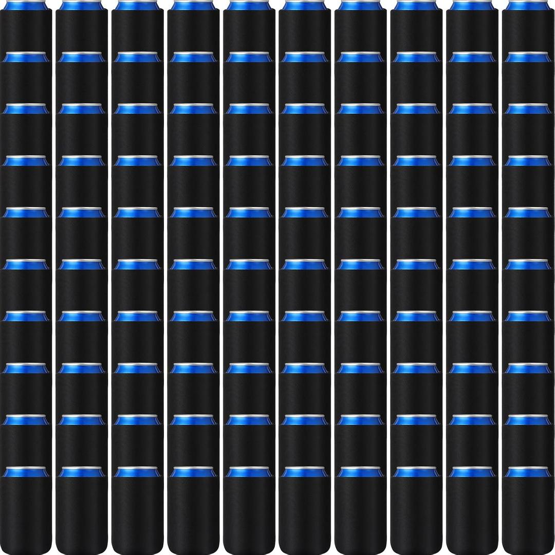 Chengu 100 Pack Blank Beer Can Cooler Sleeves Soft Insulated Reusable Drink Cooler Bulk Collapsible Sublimation Can Cooler Sleeves for Wedding Party Supplies (Black, Simple Style)