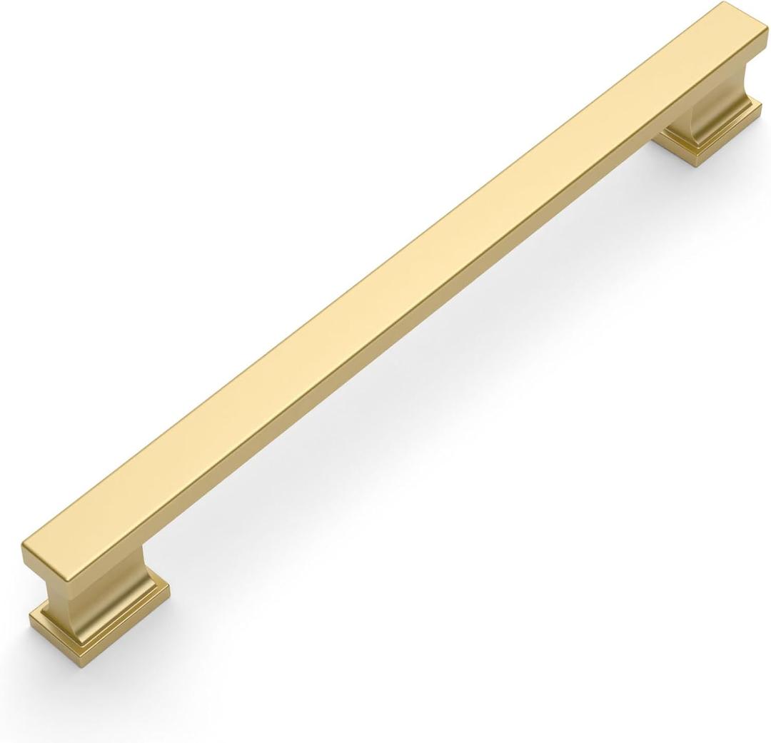 Amerdeco 10 Pack Brushed Gold Cabinet Pulls 10 Inch(254mm) Hole Center Drawer Pulls Cabinet Hardware Kitchen Cabinet Handles for Bathroom Dresser Pulls ZH00013