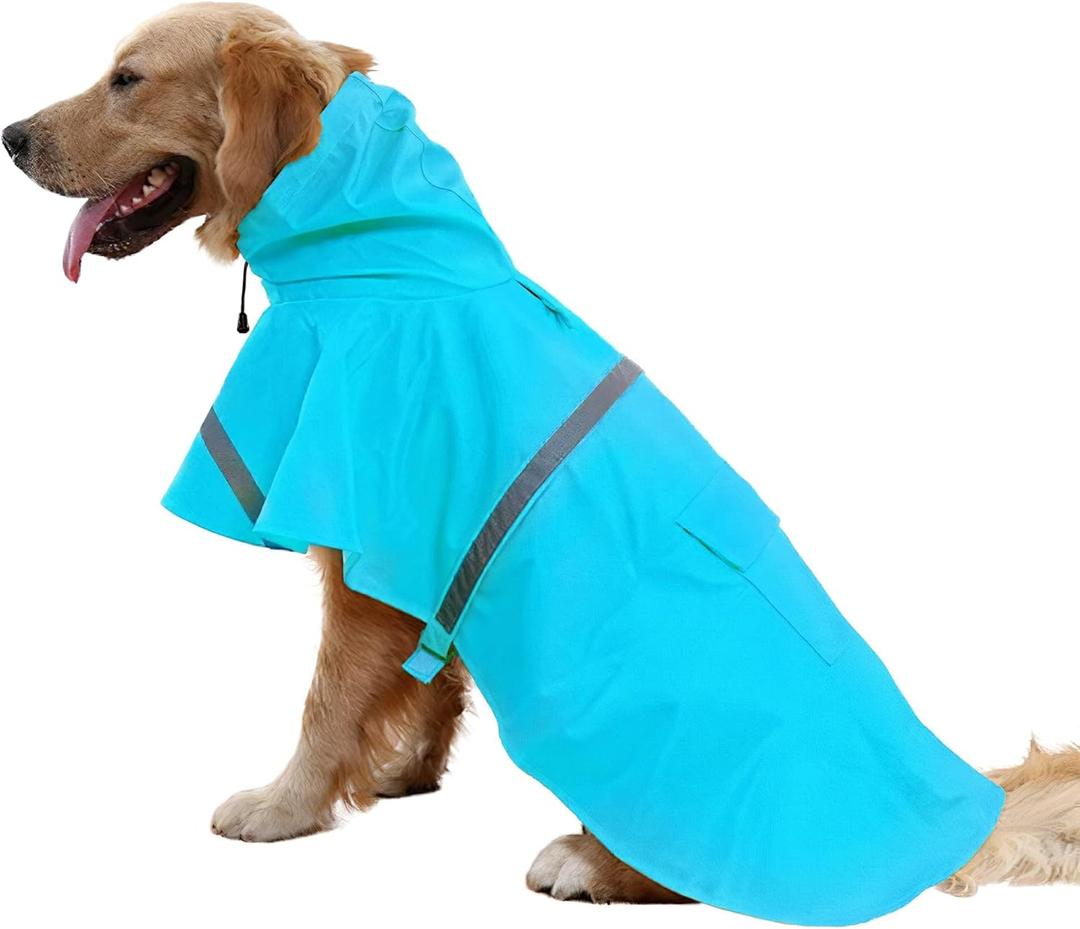 NACOCO Large Dog Raincoat Adjustable Pet Water Proof Clothes Lightweight Rain Jacket Poncho Hoodies with Strip Reflective (XXL, Lake Blue) (2X-Large (Pack of 1))