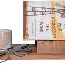 Wooden Triangle Book Stand & Reading Valet  Book Rest with Cup, Phone, Glasses & Pen Holder  Thumb Book Page Holder - Nightstand Book Holder & Gift for Book Lovers, Readers & Bibliophiles