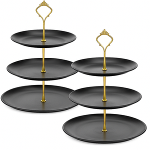 Gerrii Set of 2 Cupcake Display Stands 3 Tier Serving Tray Platters Stainless Steel Cup Cake Tower for Birthday Party Wedding Dessert Cookie Candy(Black)