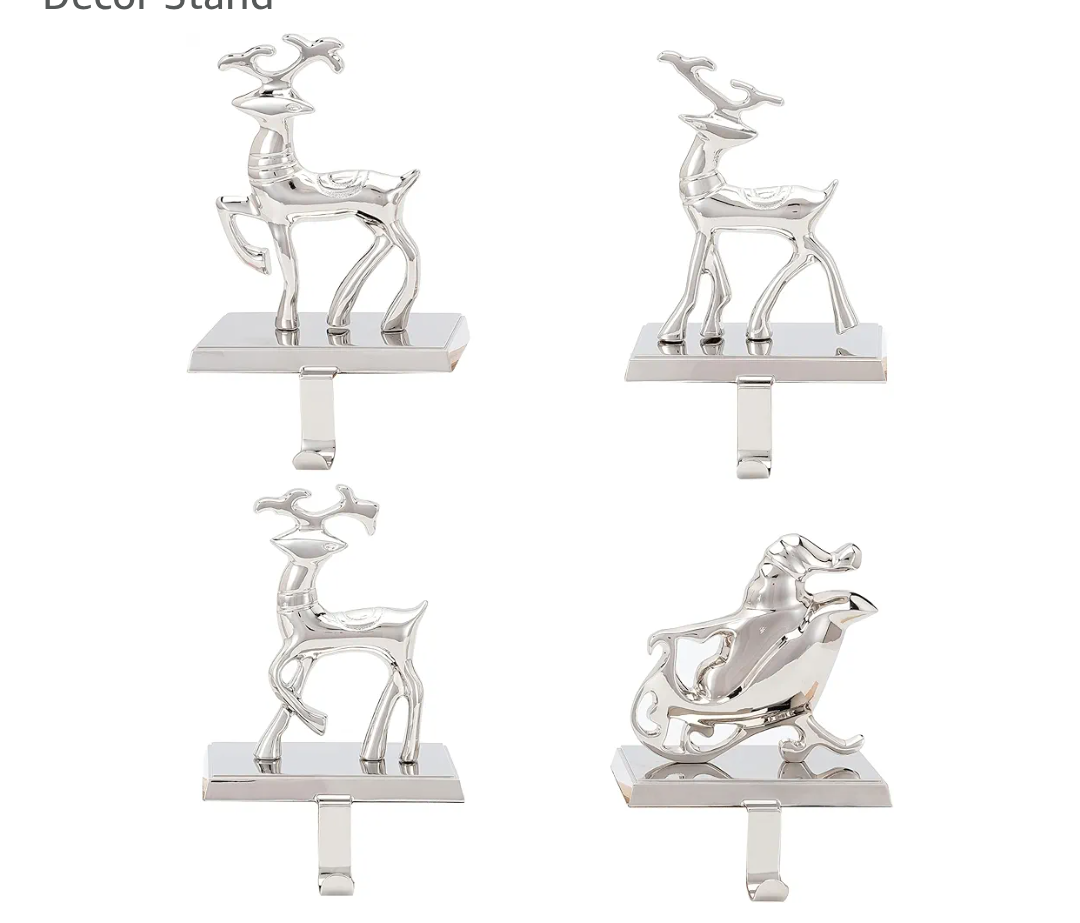 BIRDROCK HOME Reindeer & Santa Claus Stocking Holder Set for Mantle - Set of 4 - Christmas Decorations - Holiday Mantle Fireplace Topper - Decorative Metal Hanger for Stockings - Home Décor Stand