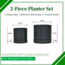 GreenShip Planter Set of 2 (9.8" & 7.8") – Dual-Use Self-Watering or Traditional Indoor Cylinder Flower Pots with Saucers & Side Drainage – Durable Lightweight Clay & Resin Blend