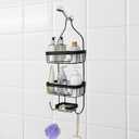 Splash Home Bathroom Door or Hanging from Shower Head Caddy with Two Basket Organizers Plus Dish for Storage Shelves for Shampoo, Conditioner Soaps, 24 x 15 x 12 Inches Black