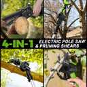 4-in-1 Pole Saw & Electric Pruning Shears, 8 Inch Pole Saws for Tree Trimming, Cordless Pruning Shears with 15ft Max Extension Pole, 2 * 4.0Ah Battery Powered Pole Saw Pole Pruner for Garden