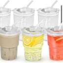 15 oz Plastic Iced Coffee Cups with Lids and Straws Set of 6, Unbreakable Drinking Glasses Reusable Iced Coffee Glass to Go Cup for Matcha Tea Smoothie Juice Cup Dishwasher Safe