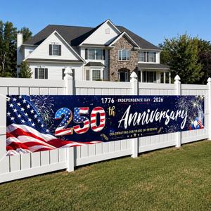 2 x 250th Anniversary USA Banner Flag 1776-2026, Semiquincentennial Patriotic Banner for July 4th Decorations, Large independence day decorations, Outdoor Indoor Decor for Yard Garden Porch Fence