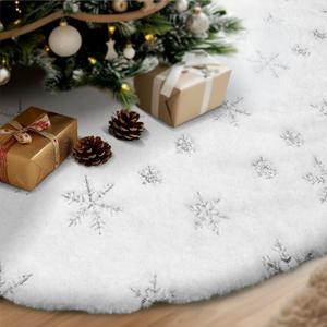 White Snow Tree Skirt - Soft, Fluffy Christmas Skirts for Xmas Trees - Elegant Home Indoor Decor Christmas Tree Skirt - Holiday Party Essential Tree Skirt (45.28 Inch Sliver)