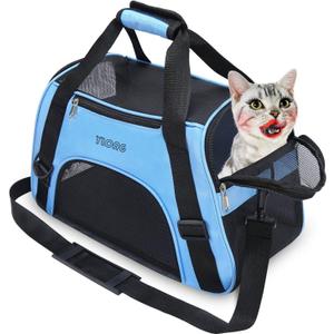 YLONG Airline Approved Pet Carrier,Soft-Sided Pet Travel Carrier for Cats Dogs Puppy Comfort Portable Foldable Pet Bag (17.5"L x 7.5"W x 11.0"H, Blue)