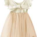 Dutebare Toddler Girls Tulle Tutu Dress Linen Ruffle Tie Back Sleeveless Kids Princess Party Dresses (3T, Beige)