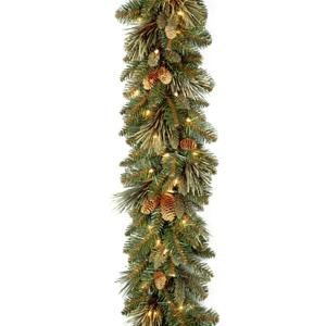National Tree Company 9 ft Pre-Lit Carolina Pine Artificial Christmas Garland, Christmas Decoration with Pinecones, 100 Warm White LED Lights, 240 Tips, Timer, Green