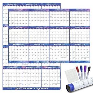 24" x 36" 2026 Wall Calendar Dry Erase - Large Starry Sky Wall Calendar Wet & Dry Erasable Laminated 12 Month Annual Yearly Planner, Reversible, Blue
