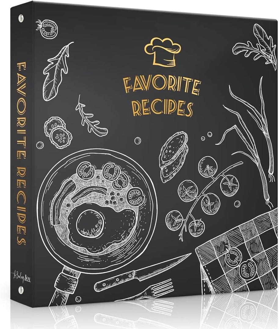 Recipe Binder 8.5x11 3 Ring, Recipe Book to Write in Your own Recipes, Full Page Recipe Binder with Plastic Sleeves, Blank Recipe Cards and Dividers (Blackboard Painting)