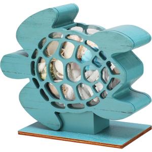 CroBlissful Green Sea Turtle Seashell Holder Seashell Display Box Wooden Small Starfish Shell Display Case with Acrylic Clear Window Shark Tooth Collection Box for Shells Sea Rock Home Decor Present