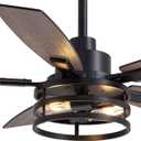 46 Inch Ceiling Fans with Lights and Remote Control, Farmhouse Ceiling Fan for Bedroom Living Room and Patio, Black Caged Ceiling Fan for Indoor and Outdoor