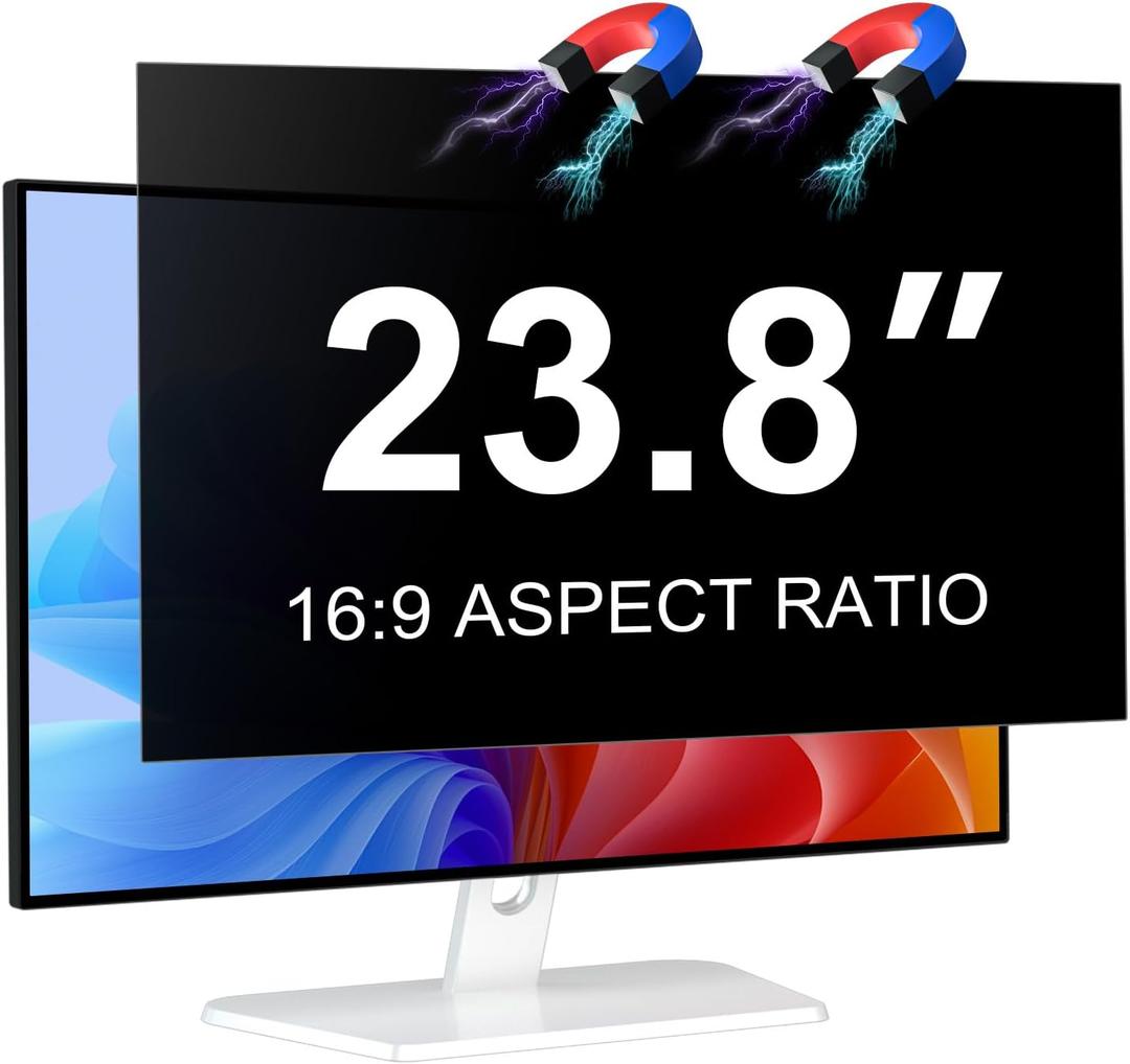 Magnetic 23.8 Inch Monitor Privacy Screen for 16:9 Aspect Ratio Widescreen Computer, Anti Glare Blue Light Protector Shield Filter for Eyes, Removable Computer Monitor Privacy Screen 23.8 inch