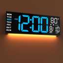 JALL 16" Large Digital Wall Mount Clock, Count Down Timer, Alarm, Big LED, RGB Color, DST, Temperature for Living Room Classroom Desk, Xmas, Birthday Gift for Senior Mom Dad (Blue White, 16 inches)