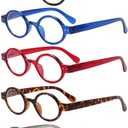 JOSCHOO 5 Pack Retro Round Reading Glasses Mini Small Comfortable Readers for Women Men (5 Mix, 3.5)