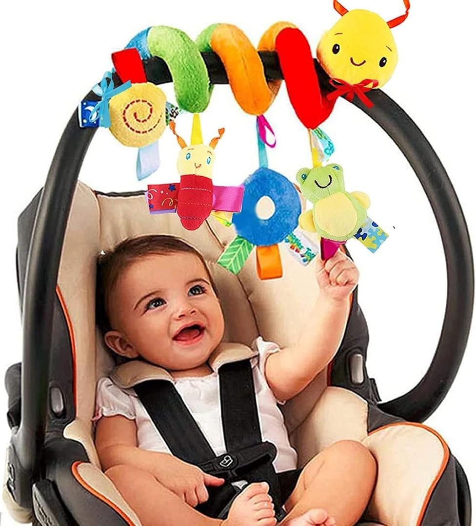 Baby Crib Hanging Rattles Toys - Infant Baby Worm Crib Bed Around Rattle Bell Cartoon Insect Spiral Hanging Toy with Ringing Bell for Infants Bed Stroller Car Seat Bar for Babies Boys and Girls (Multi-colored)