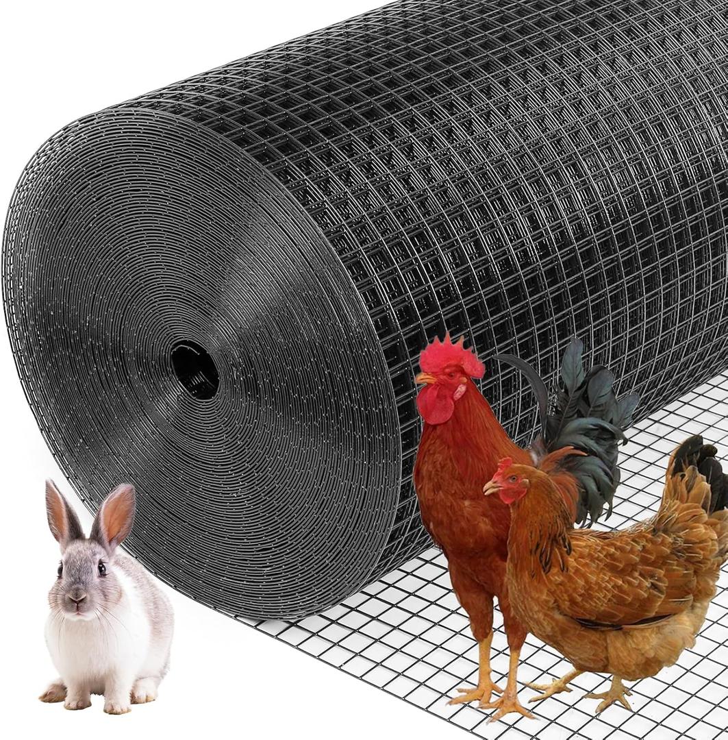 Black Hardware Cloth 1inx48inx100ft, 17GA, Chicken Wire Fencing Roll, Black Chicken Wire Mesh, Vinyl PVC Coated Welded Wire Mesh for Chicken Coop Barrier, Rabbit Snake Poultry Fences, 1x48inx100ft