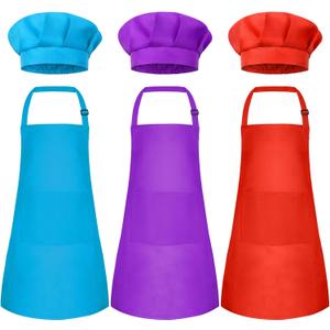 Kids Apron and Chef Hat Set Children Apron Adjustable with 2 Pockets Children Chef Painting for Cooking Baking